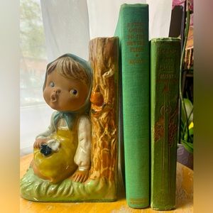 Vintage Uctci mid-century Japan bookend girl by tree